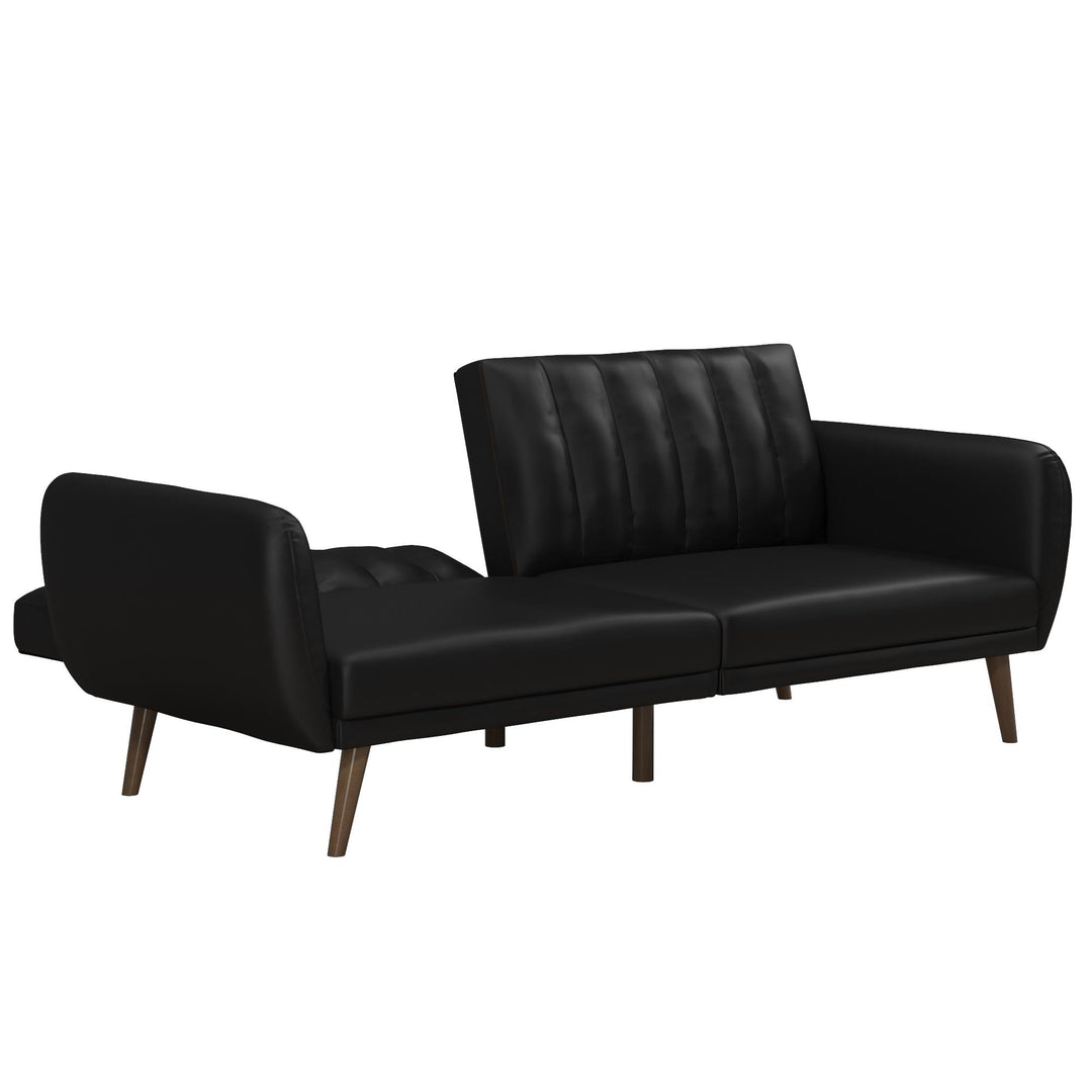 Brittany Futon with Vertical Channel Tufting and Curved Armrests - Black