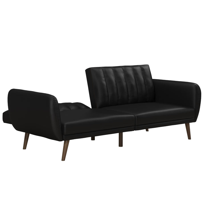 Brittany Futon with Vertical Channel Tufting and Curved Armrests - Black
