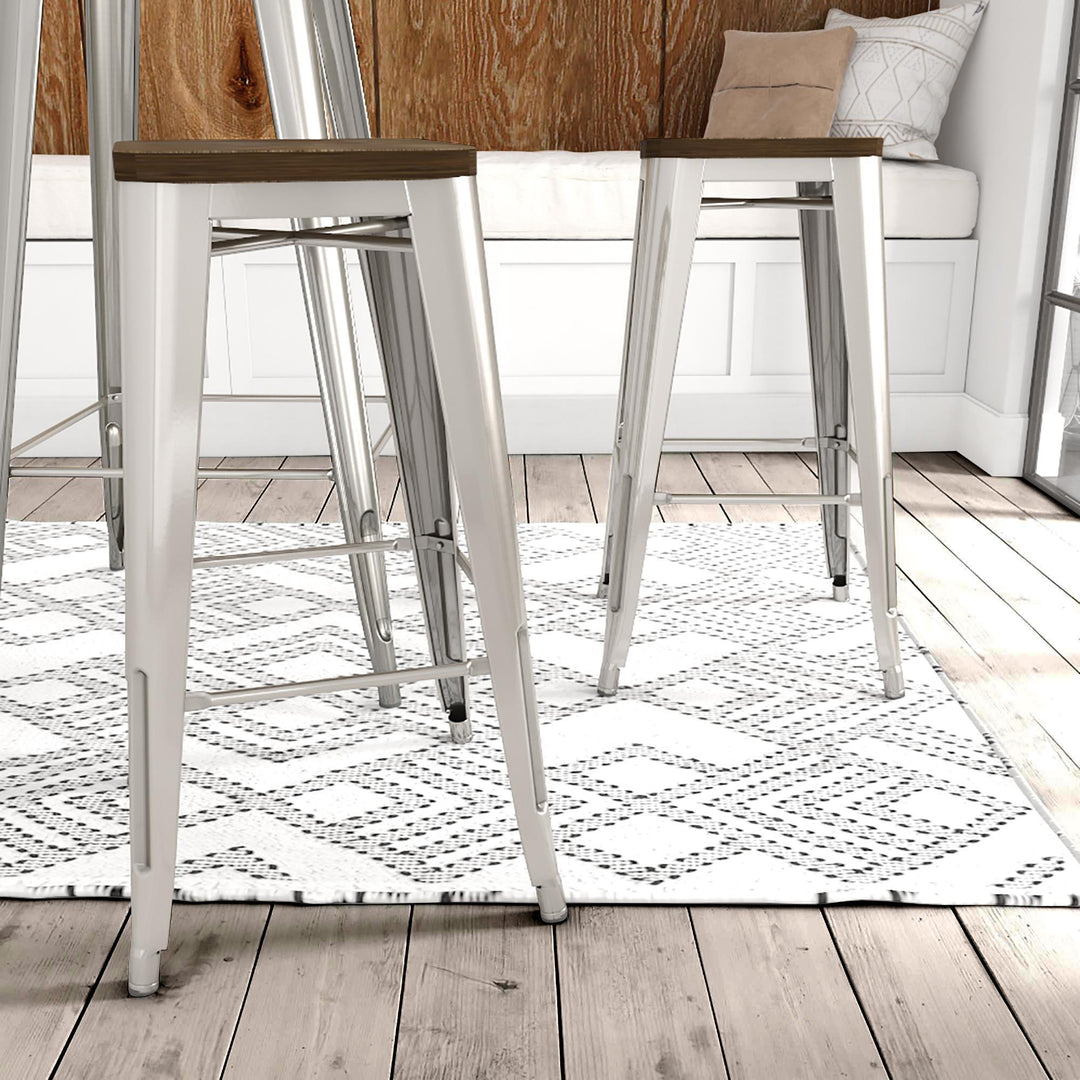 Fusion 30 Inch Metal Backless Bar Stool with Wood Seat, Set of 2 - Silver
