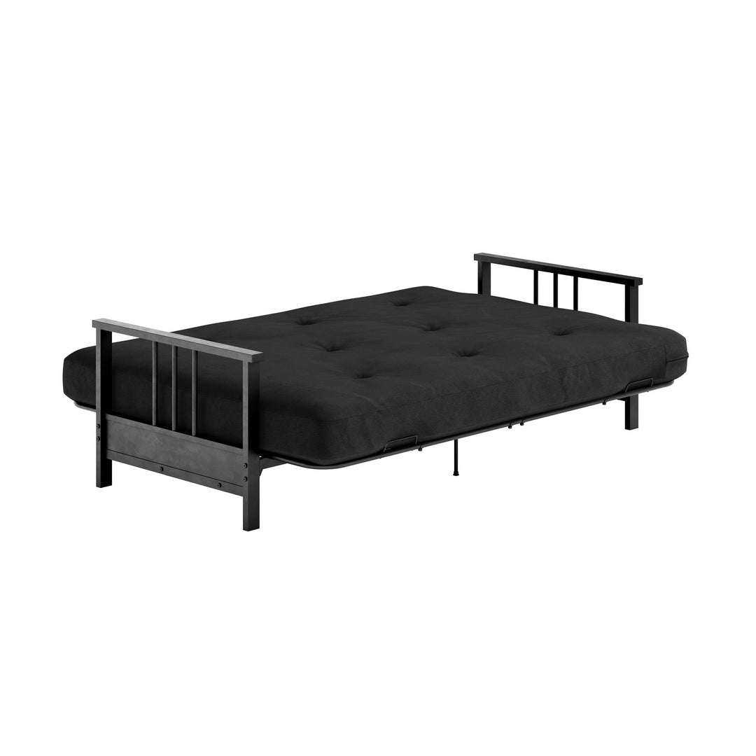 Harlow Full Metal Arm Futon with 6 Inch Thermobonded High Density Polyester Fill Futon Mattress - Black