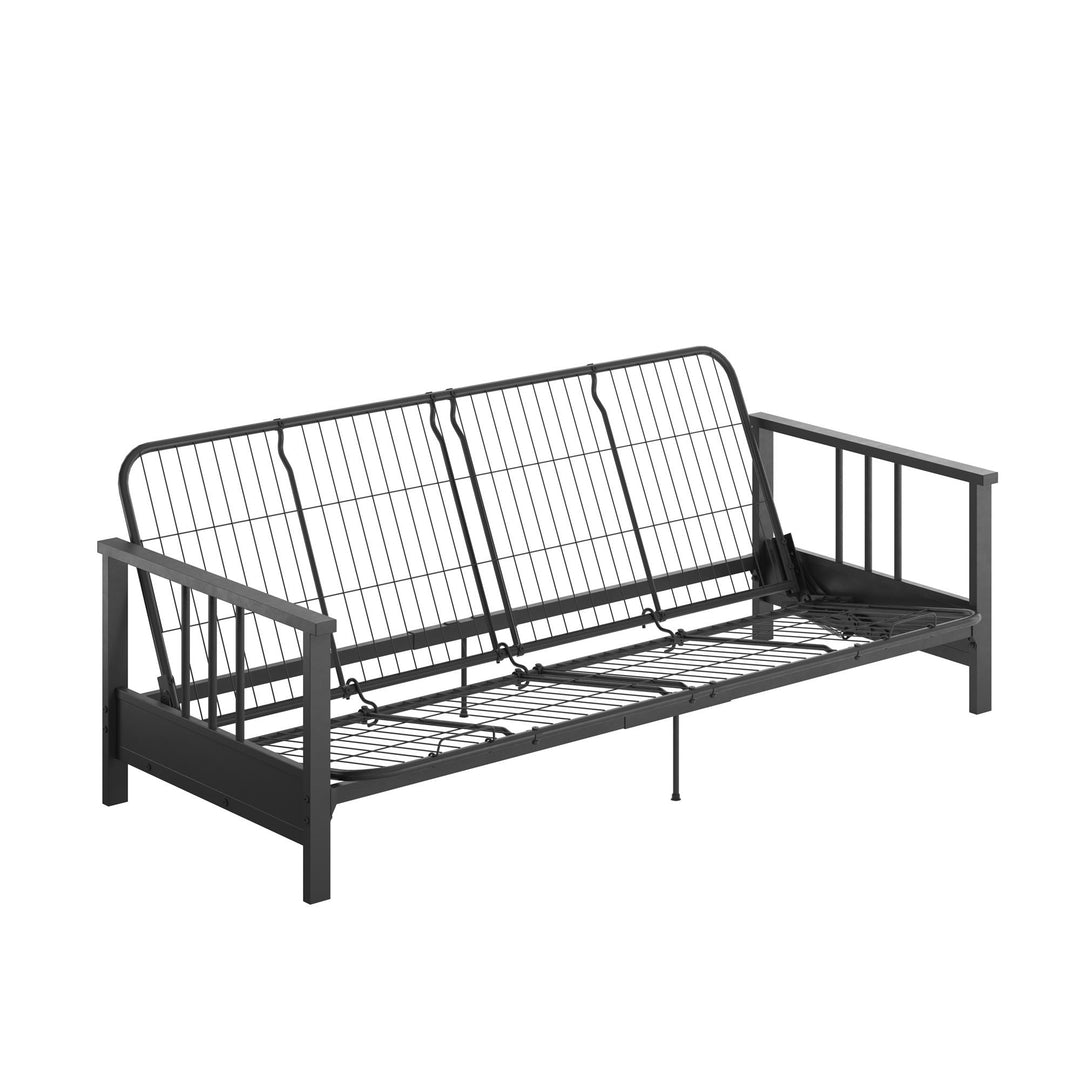 Harlow Full Metal Arm Futon with 6 Inch Thermobonded High Density Polyester Fill Futon Mattress - Black