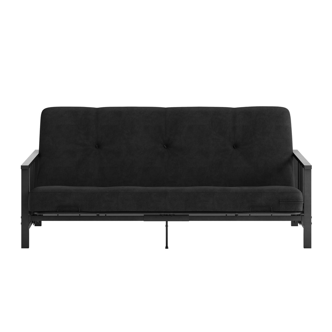 Harlow Full Metal Arm Futon with 6 Inch Thermobonded High Density Polyester Fill Futon Mattress - Black