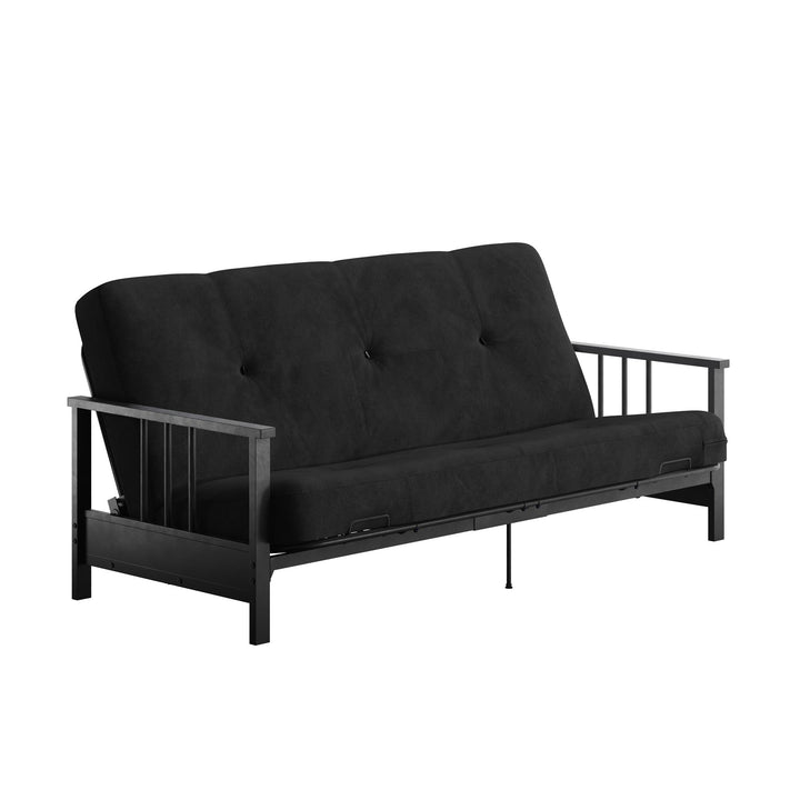 Harlow Full Metal Arm Futon with 6 Inch Thermobonded High Density Polyester Fill Futon Mattress - Black