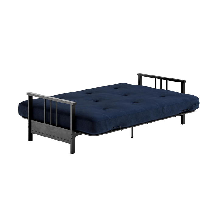 Harlow Full Metal Arm Futon with 6 Inch Thermobonded High Density Polyester Fill Futon Mattress - Blue