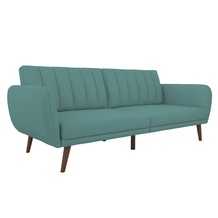 Brittany Futon with Vertical Channel Tufting and Curved Armrests - Teal