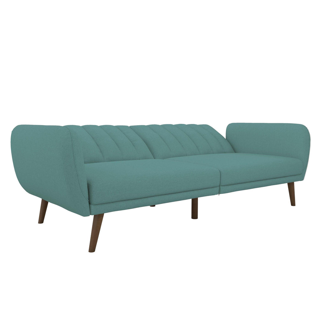 Brittany Futon with Vertical Channel Tufting and Curved Armrests - Teal