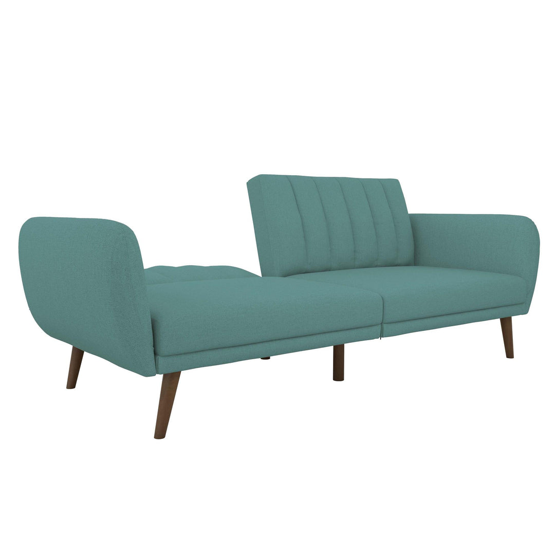Brittany Futon with Vertical Channel Tufting and Curved Armrests - Teal