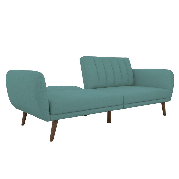 Brittany Futon with Vertical Channel Tufting and Curved Armrests - Teal