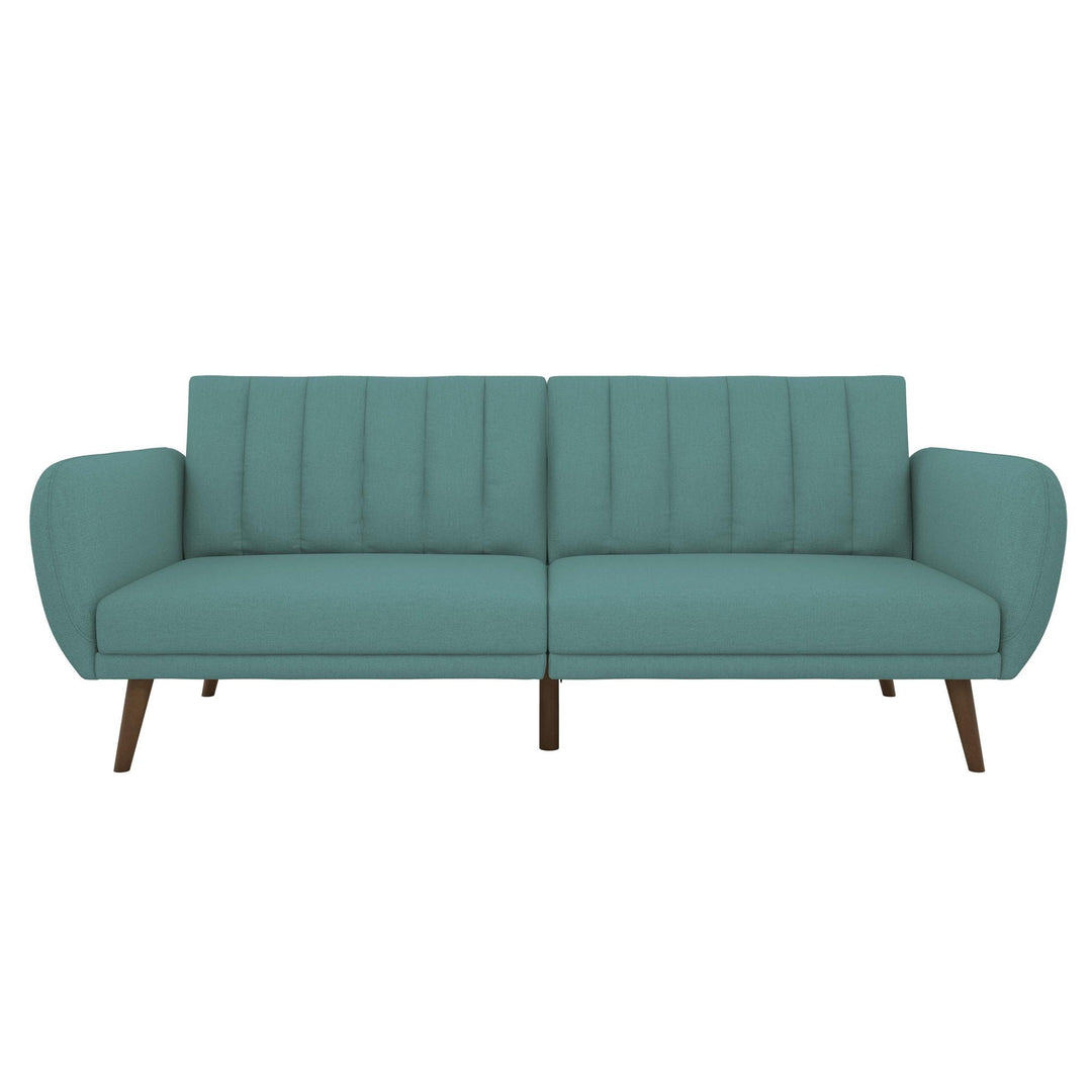 Brittany Futon with Vertical Channel Tufting and Curved Armrests - Teal