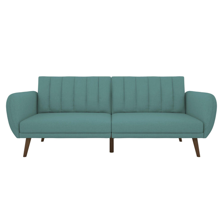 Brittany Futon with Vertical Channel Tufting and Curved Armrests - Teal