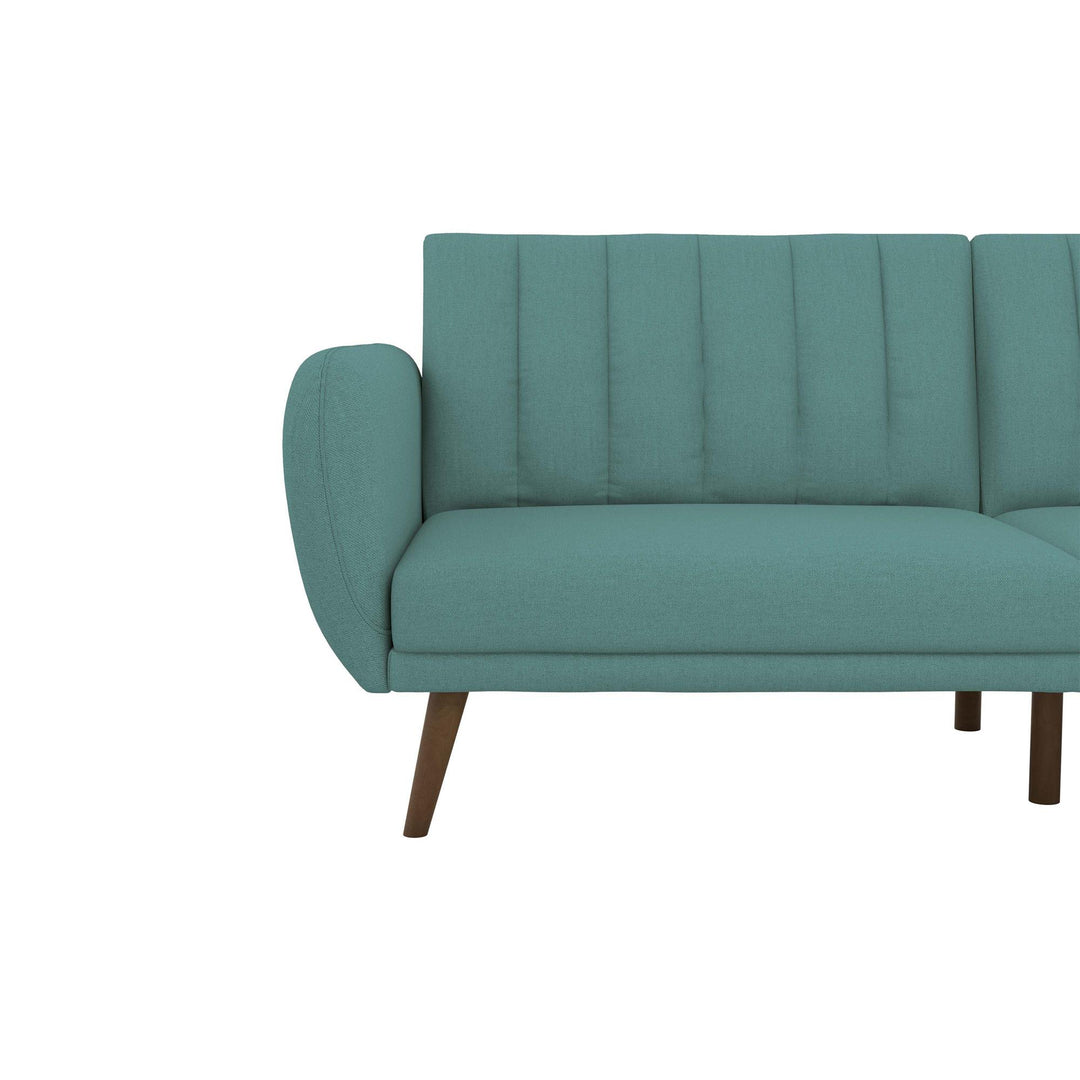 Brittany Futon with Vertical Channel Tufting and Curved Armrests - Teal
