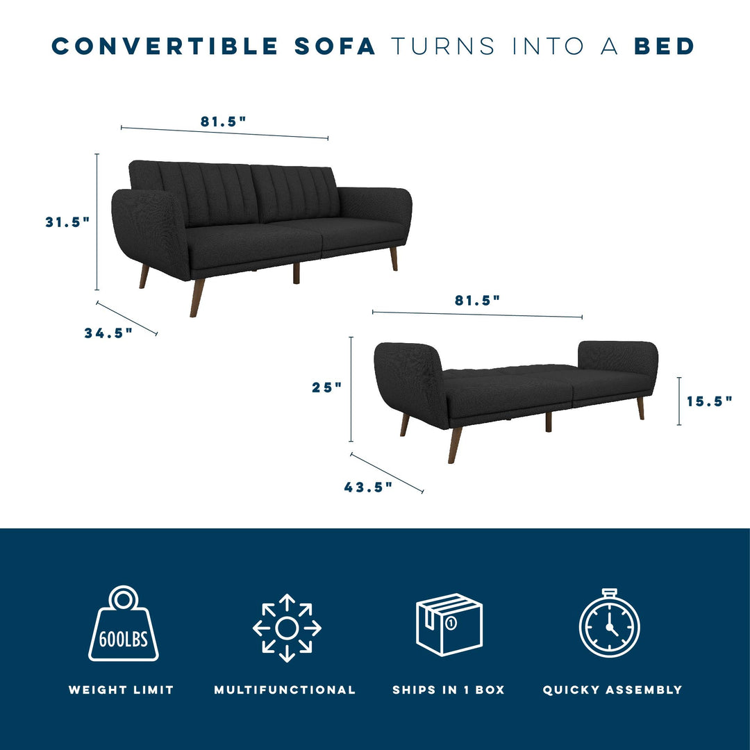 Brittany Futon with Vertical Channel Tufting and Curved Armrests - Dark Gray