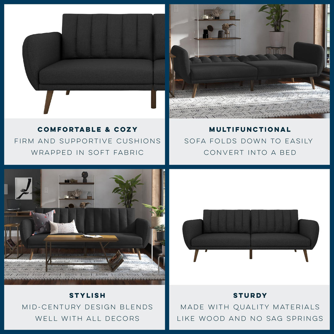Brittany Futon with Vertical Channel Tufting and Curved Armrests - Dark Gray