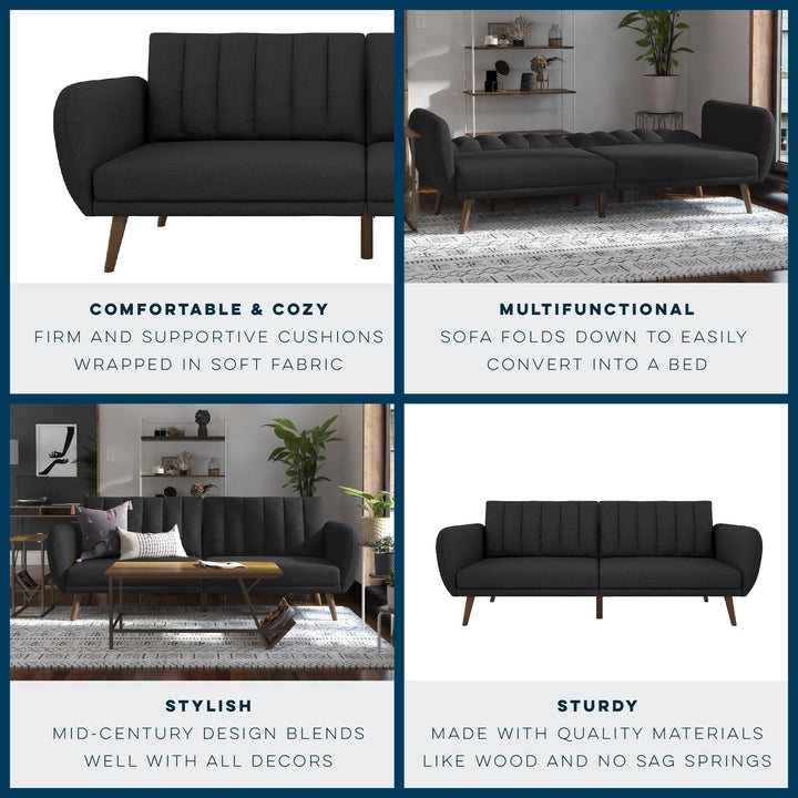 Brittany Futon with Vertical Channel Tufting and Curved Armrests - Dark Gray
