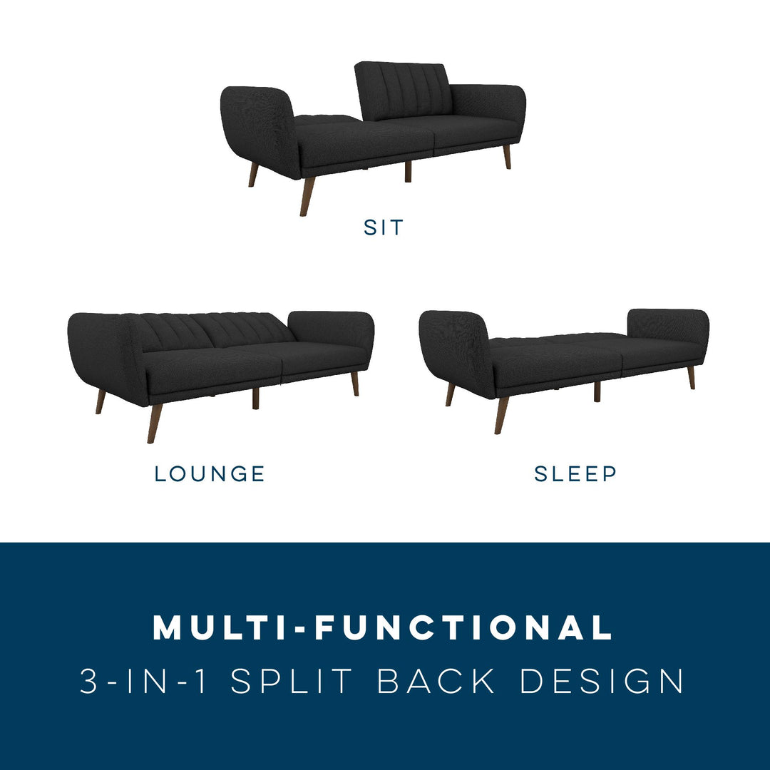 Brittany Futon with Vertical Channel Tufting and Curved Armrests - Dark Gray