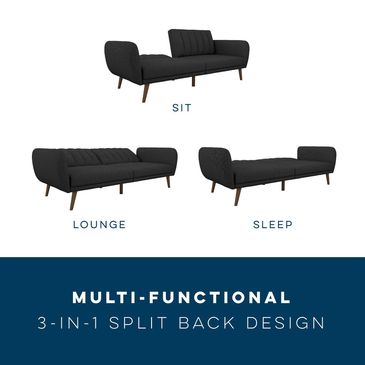 Brittany Futon with Vertical Channel Tufting and Curved Armrests - Dark Gray