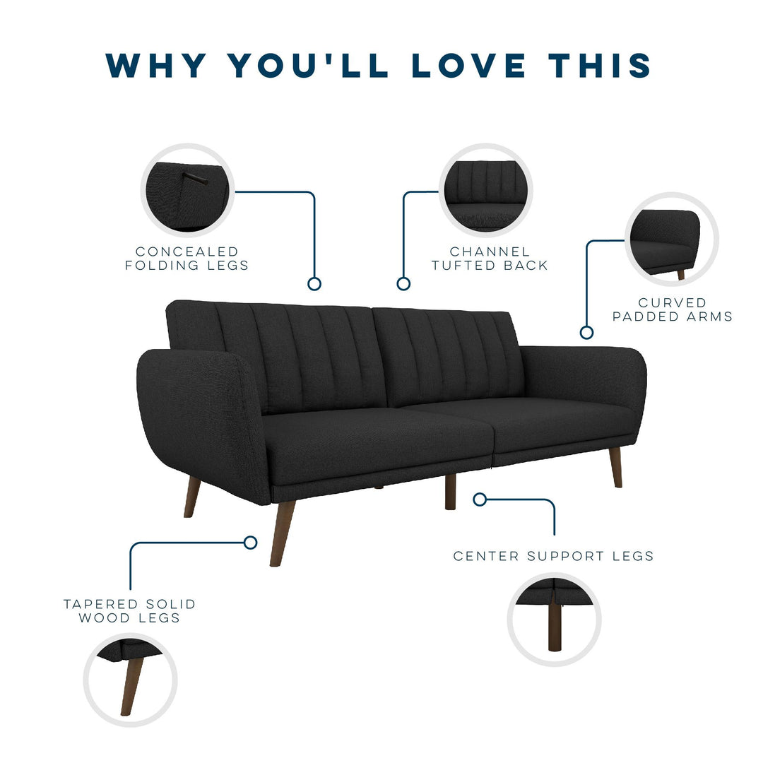 Brittany Futon with Vertical Channel Tufting and Curved Armrests - Dark Gray