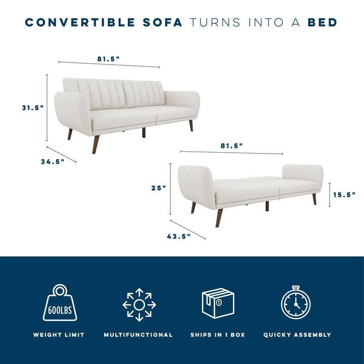 Brittany Futon with Vertical Channel Tufting and Curved Armrests - Light Gray