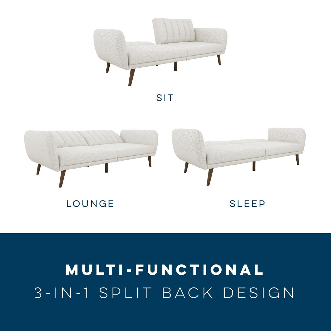 Brittany Futon with Vertical Channel Tufting and Curved Armrests - Light Gray