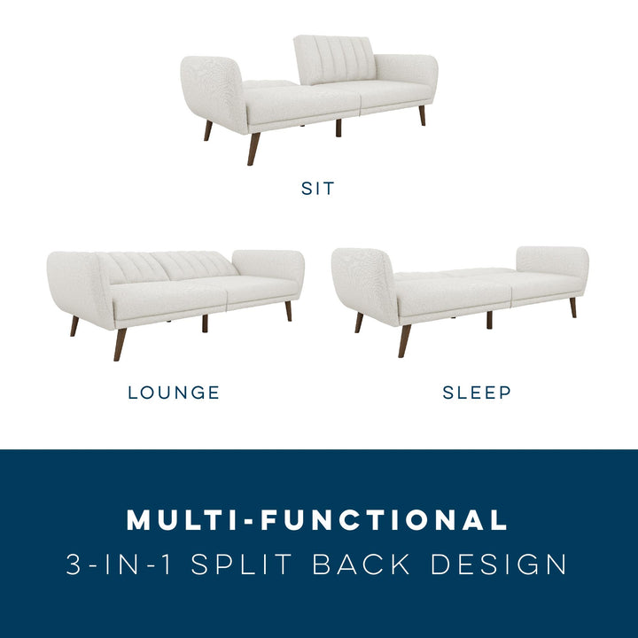 Brittany Futon with Vertical Channel Tufting and Curved Armrests - Light Gray
