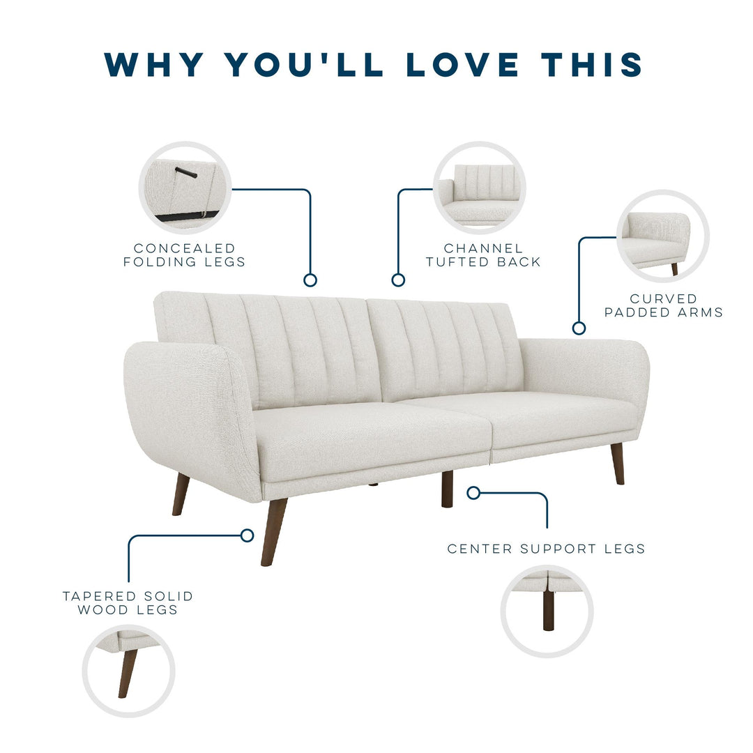 Brittany Futon with Vertical Channel Tufting and Curved Armrests - Light Gray