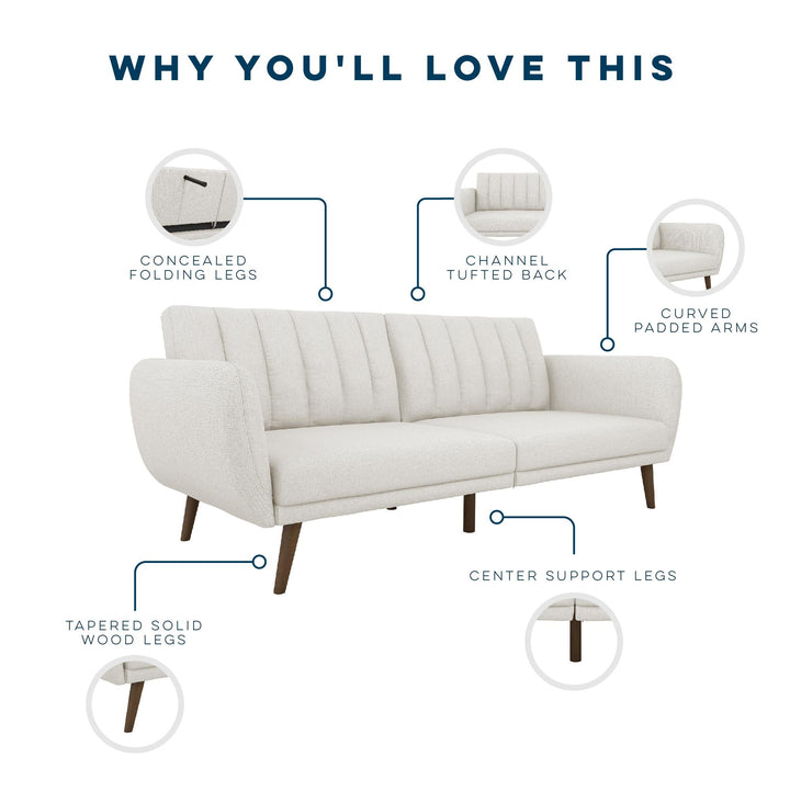 Brittany Futon with Vertical Channel Tufting and Curved Armrests - Light Gray