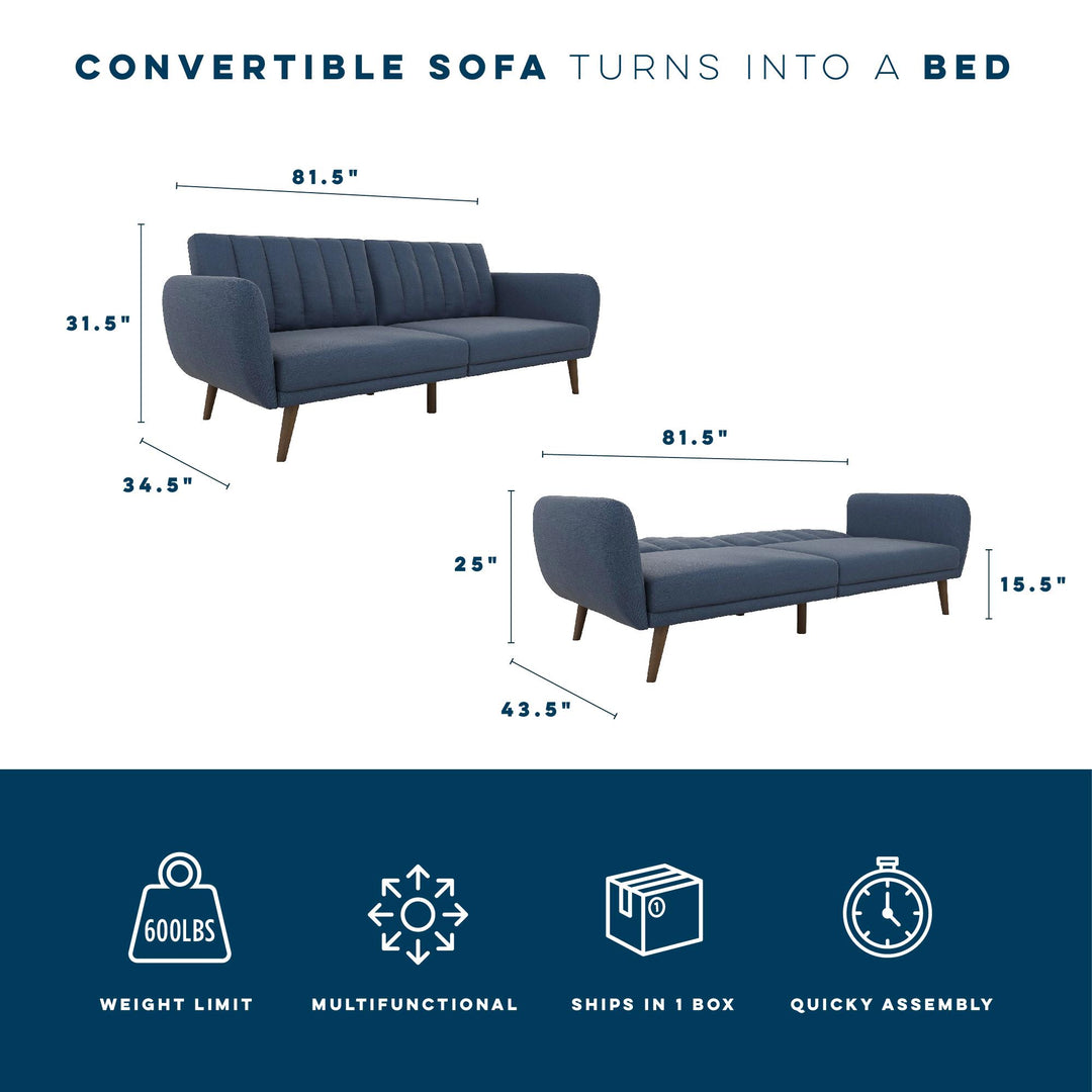 Brittany Futon with Vertical Channel Tufting and Curved Armrests - Navy