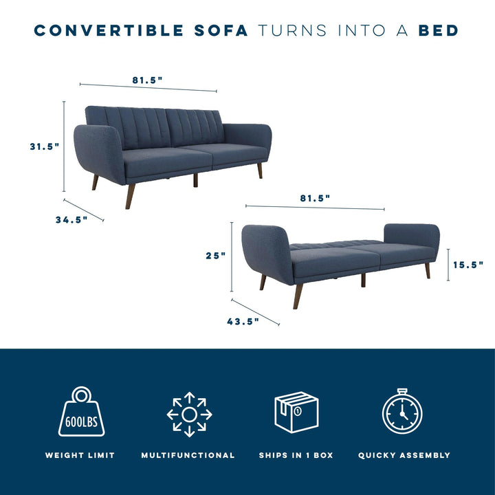 Brittany Futon with Vertical Channel Tufting and Curved Armrests - Navy