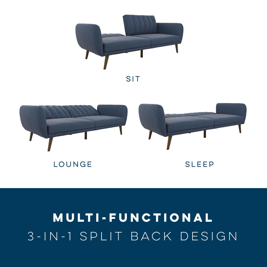 Brittany Futon with Vertical Channel Tufting and Curved Armrests - Navy