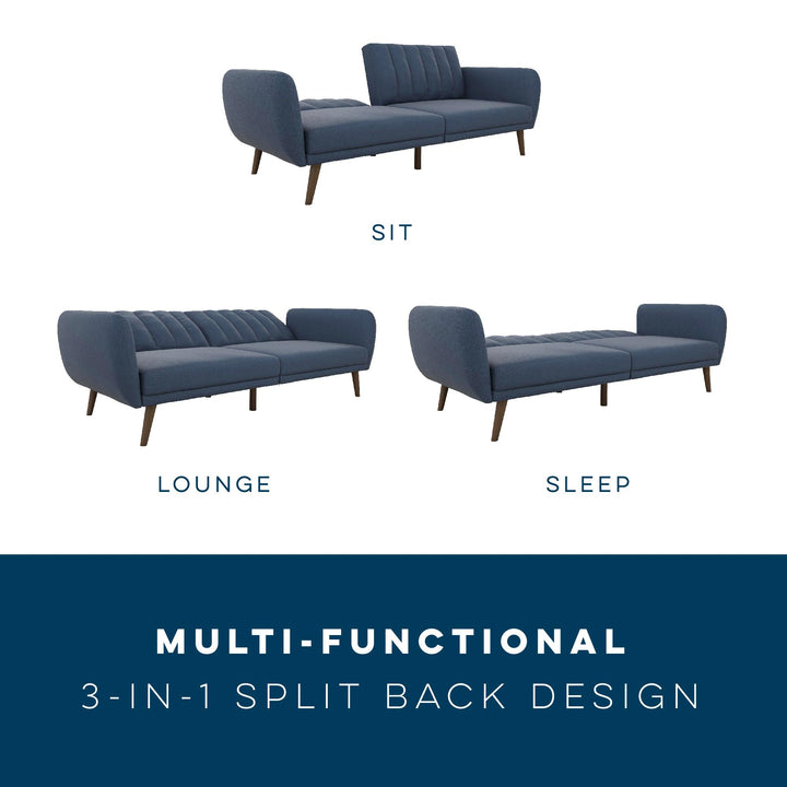 Brittany Futon with Vertical Channel Tufting and Curved Armrests - Navy