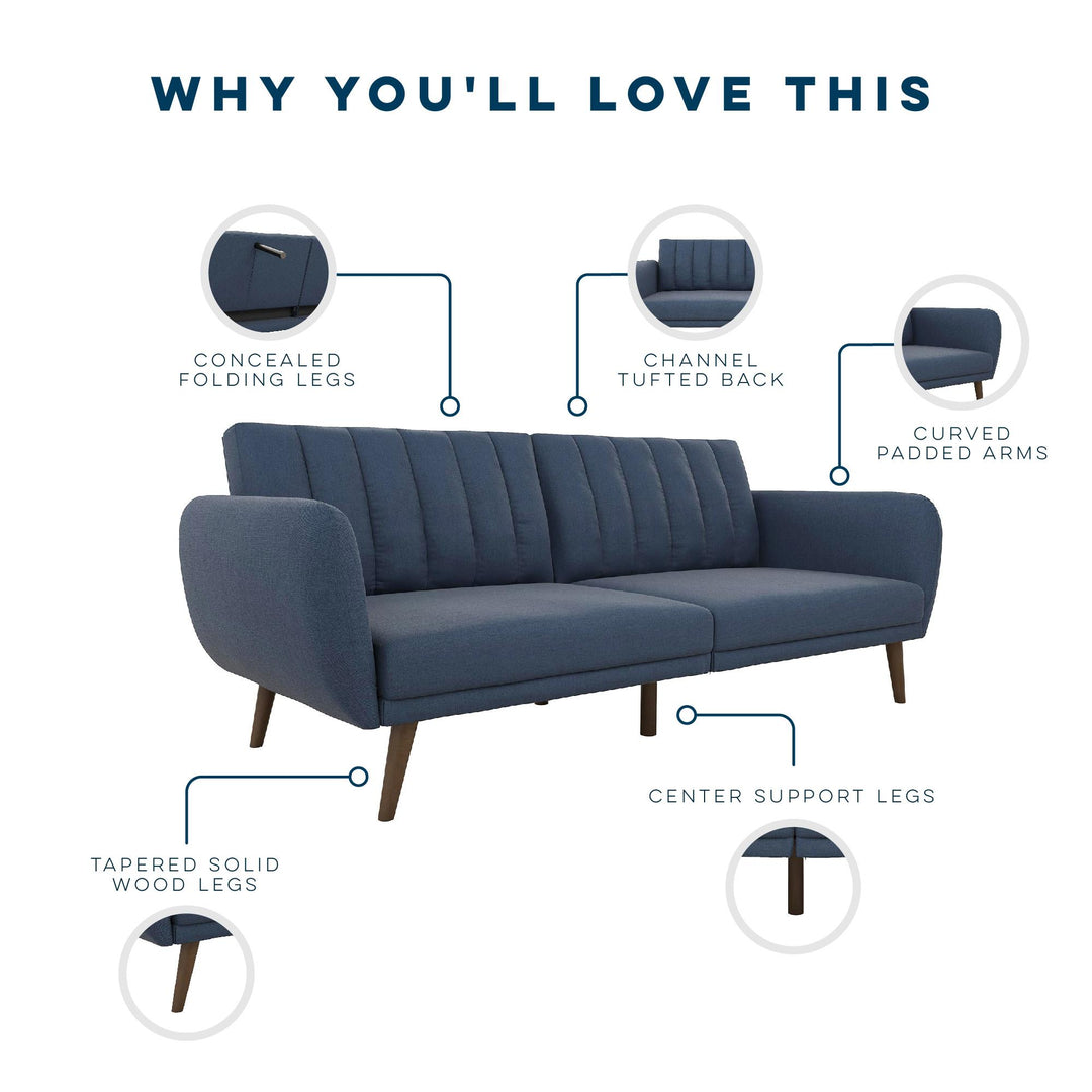 Brittany Futon with Vertical Channel Tufting and Curved Armrests - Navy