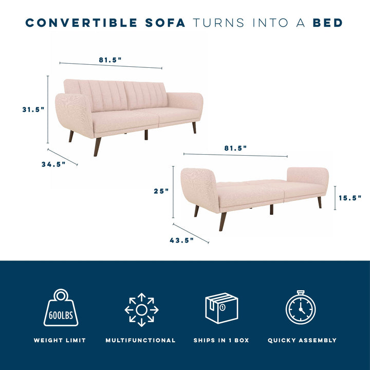 Brittany Futon with Vertical Channel Tufting and Curved Armrests - Pink