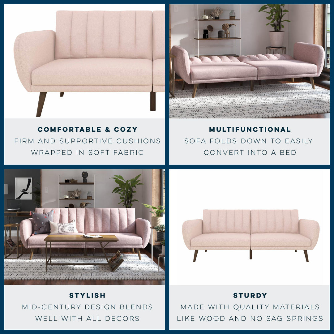 Brittany Futon with Vertical Channel Tufting and Curved Armrests - Pink