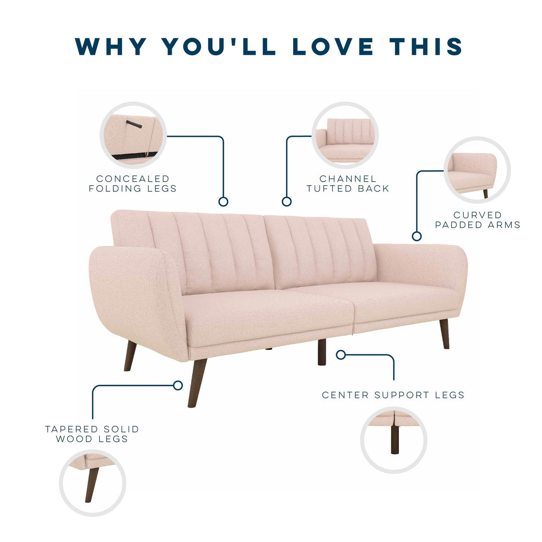 Brittany Futon with Vertical Channel Tufting and Curved Armrests - Pink