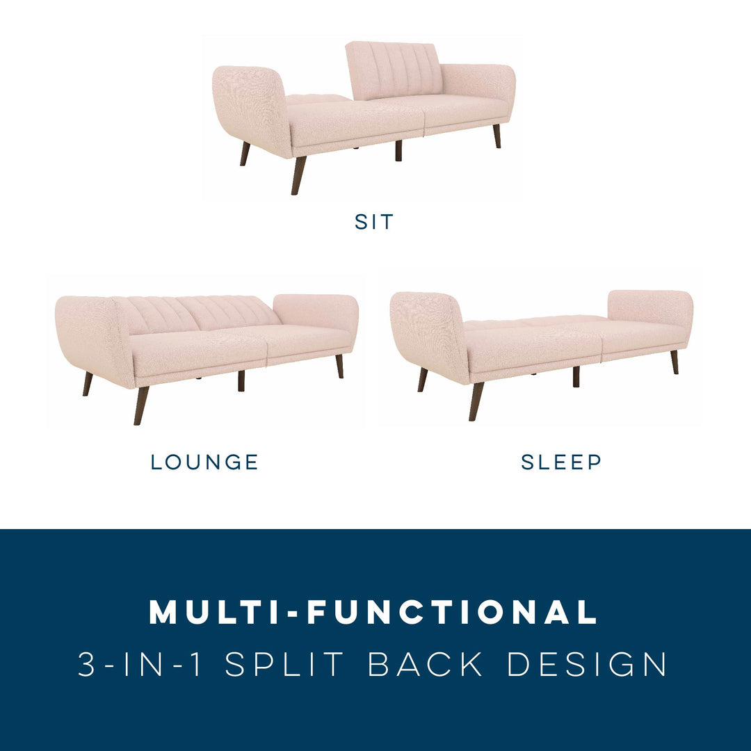 Brittany Futon with Vertical Channel Tufting and Curved Armrests - Pink
