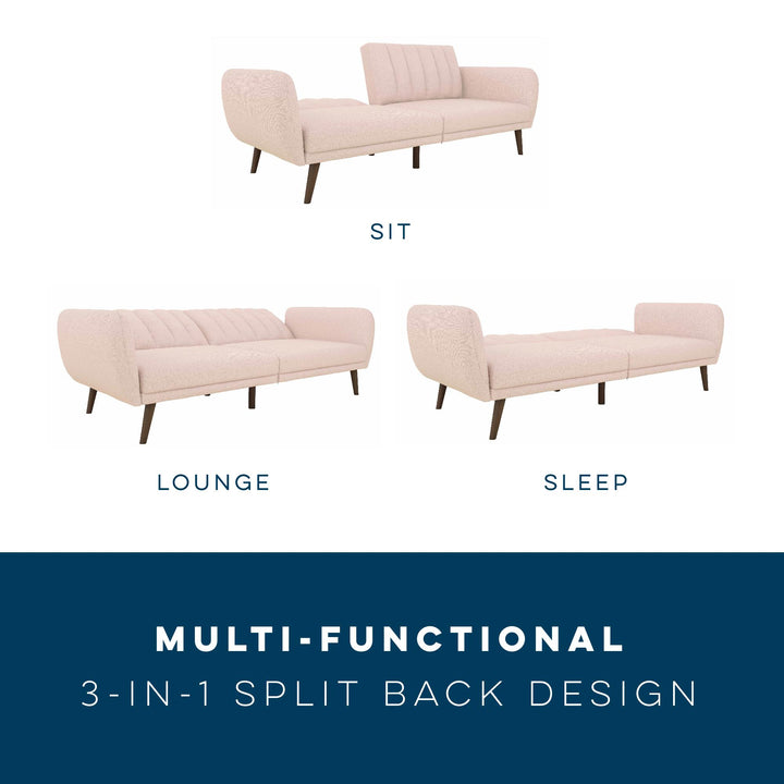 Brittany Futon with Vertical Channel Tufting and Curved Armrests - Pink