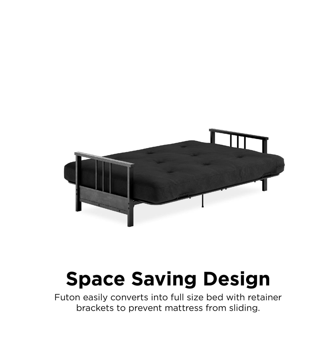 Harlow Full Metal Arm Futon with 6 Inch Thermobonded High Density Polyester Fill Futon Mattress - Black