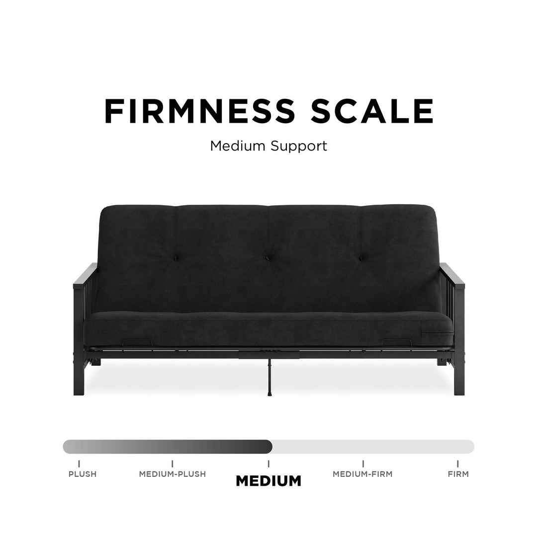 Harlow Full Metal Arm Futon with 6 Inch Thermobonded High Density Polyester Fill Futon Mattress - Black