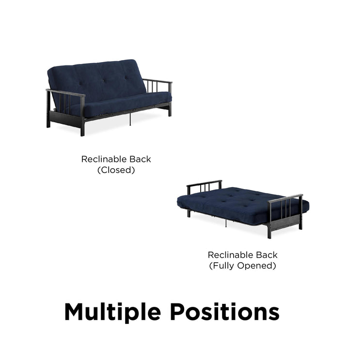 Harlow Full Metal Arm Futon with 6 Inch Thermobonded High Density Polyester Fill Futon Mattress - Blue