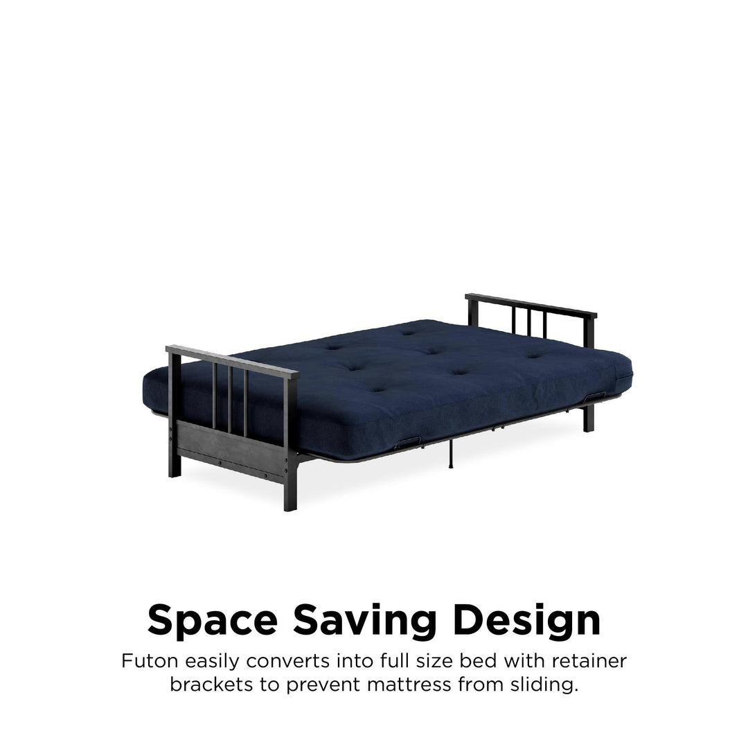 Harlow Full Metal Arm Futon with 6 Inch Thermobonded High Density Polyester Fill Futon Mattress - Blue