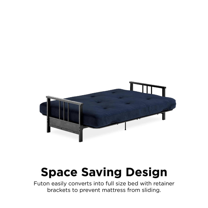 Harlow Full Metal Arm Futon with 6 Inch Thermobonded High Density Polyester Fill Futon Mattress - Blue