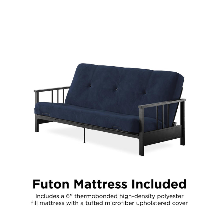 Harlow Full Metal Arm Futon with 6 Inch Thermobonded High Density Polyester Fill Futon Mattress - Blue