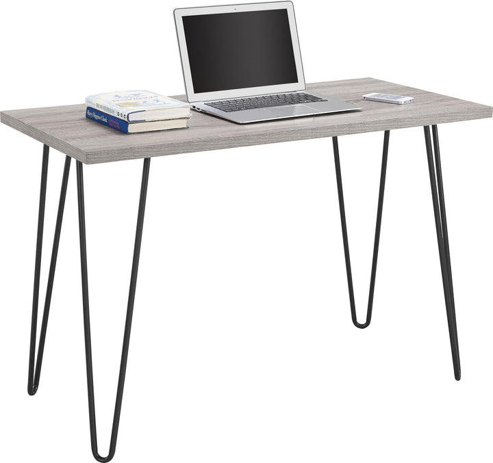 Owen Retro Computer Desk with Large Worksurface and Hairpin Legs - Distressed Gray Oak