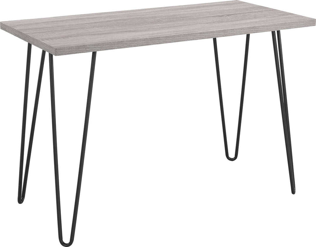 Owen Retro Computer Desk with Large Worksurface and Hairpin Legs - Distressed Gray Oak