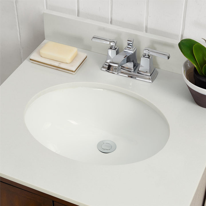 Otum Solid Wood 18-30 Inch Bathroom Vanity with Pre-Installed Oval Porcelain Sink - Dark Walnut - 24"