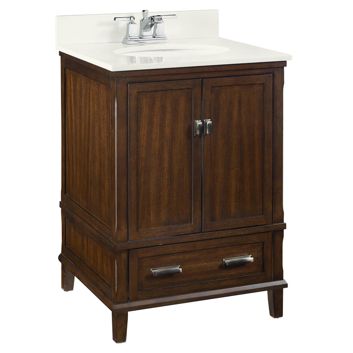 Otum Solid Wood 18-30 Inch Bathroom Vanity with Pre-Installed Oval Porcelain Sink - Dark Walnut - 24"