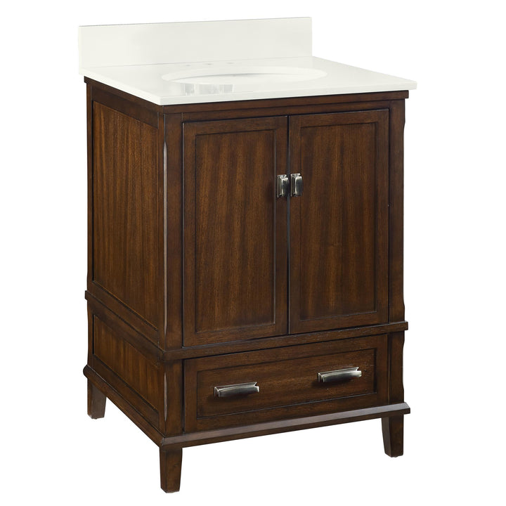 Otum Solid Wood 18-30 Inch Bathroom Vanity with Pre-Installed Oval Porcelain Sink - Dark Walnut - 24"