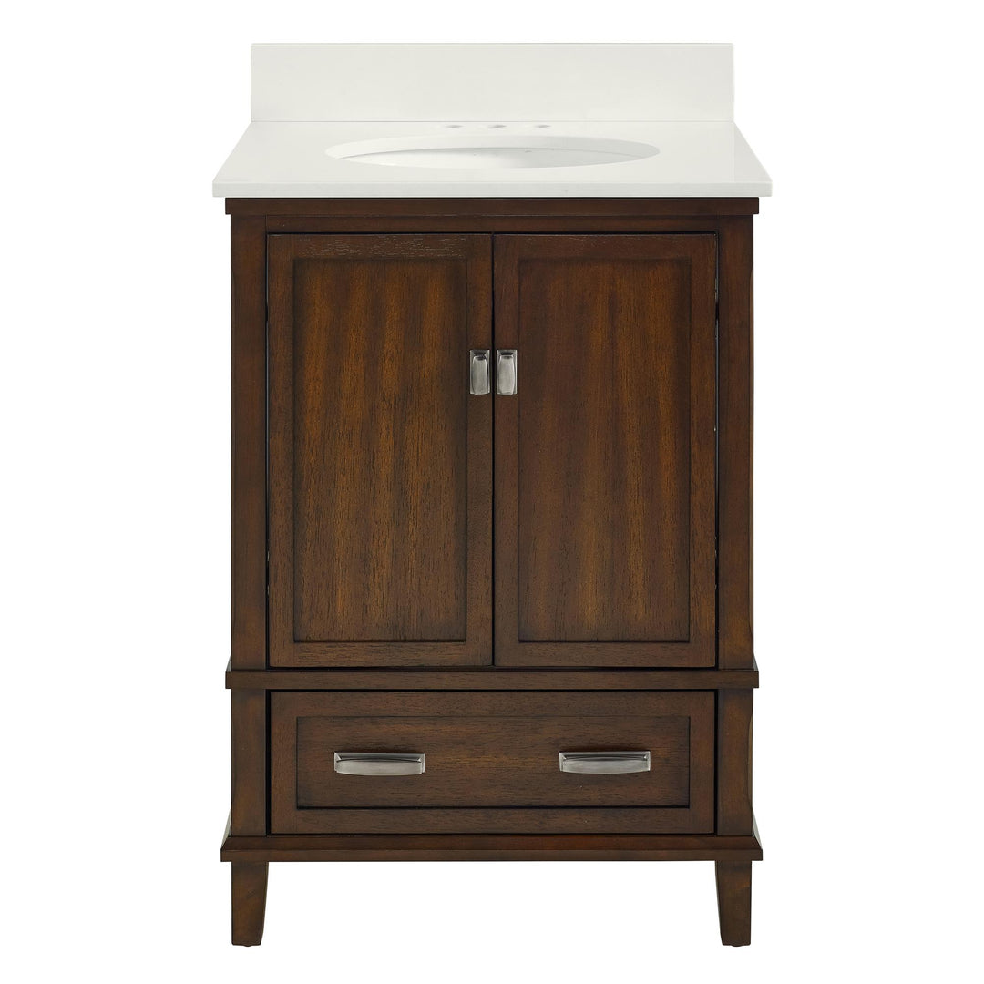 Otum Solid Wood 18-30 Inch Bathroom Vanity with Pre-Installed Oval Porcelain Sink - Dark Walnut - 24"