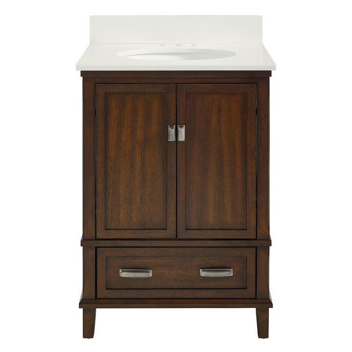 Otum Solid Wood 18-30 Inch Bathroom Vanity with Pre-Installed Oval Porcelain Sink - Dark Walnut - 24"