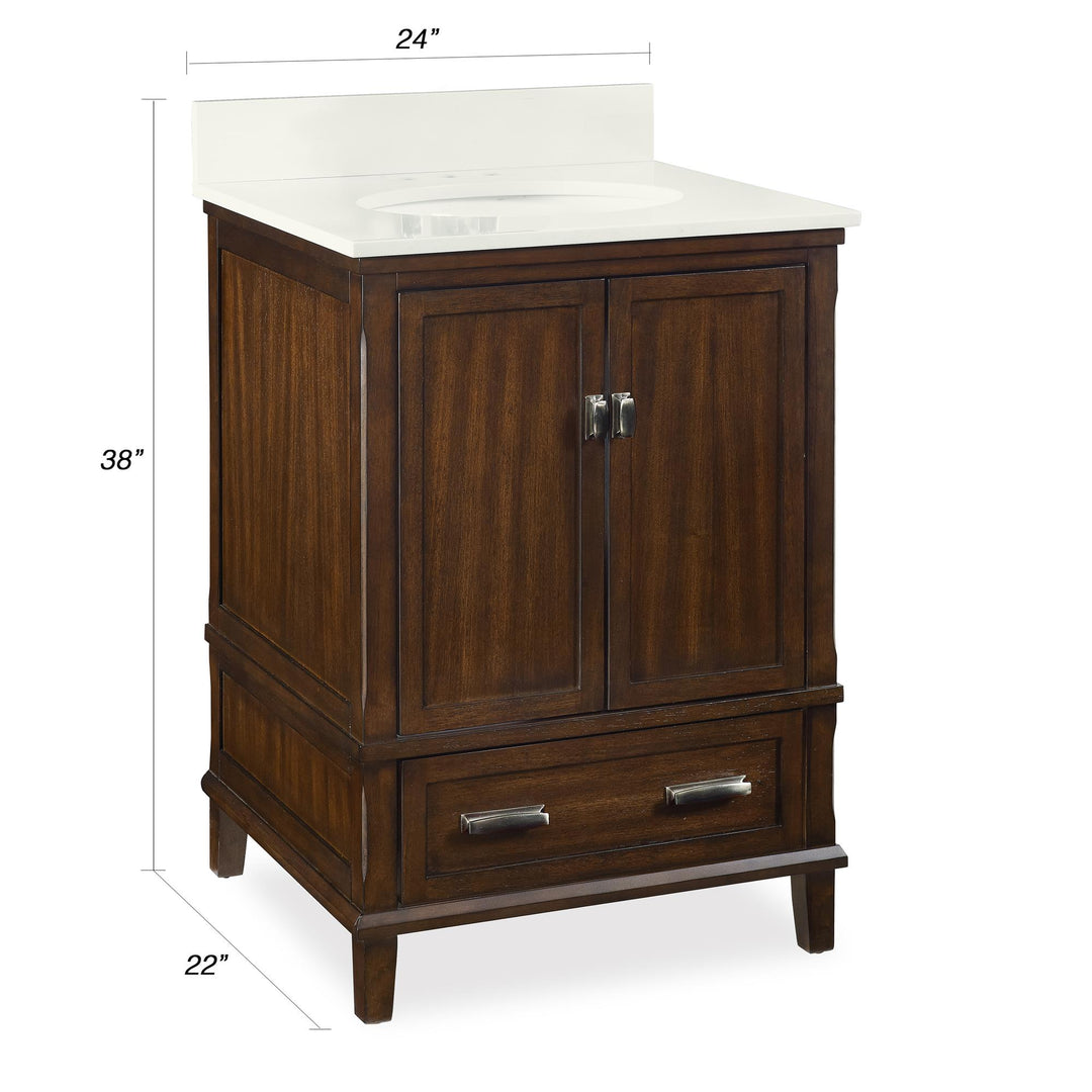 Otum Solid Wood 18-30 Inch Bathroom Vanity with Pre-Installed Oval Porcelain Sink - Dark Walnut - 24"